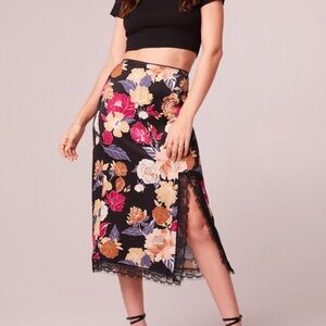 Band of Gypsies Black Floral Midi Skirt
